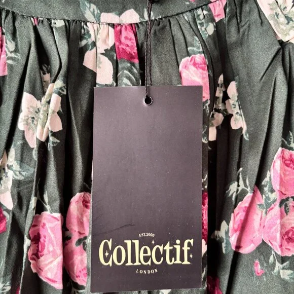 NWT Collectif Size UK 12/ US 8 Swing Skirt Green with Floral Pattern - Picture 6 of 10